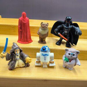 Lot Star Wars Figures Erasers Ewok Royal Guard Obi-Wan Kenobi Darth Vader R2D2